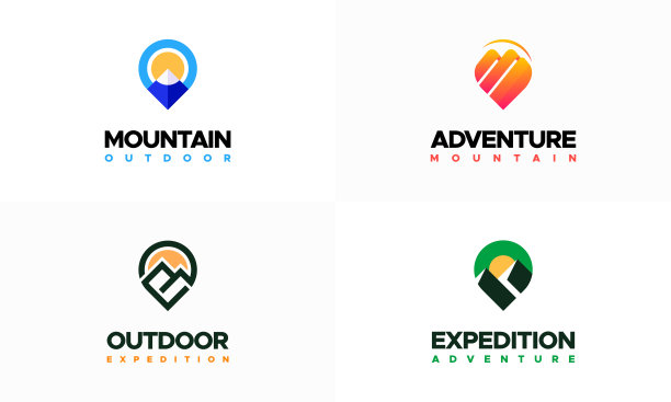 集山地探险标志设计概念矢量，户外探险标志符号图标图片下载