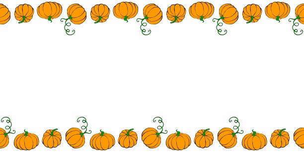 背景，框架的轮廓橙色南瓜在涂鸦平面风格。横向上下边，镶边，季节性设计的装饰，感恩节主题和万圣节图片下载