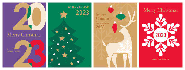 2023年圣诞快乐和新年快乐横幅设计套装。模板背景为社交媒体，贺卡，派对邀请或网站营销。矢量图图片下载