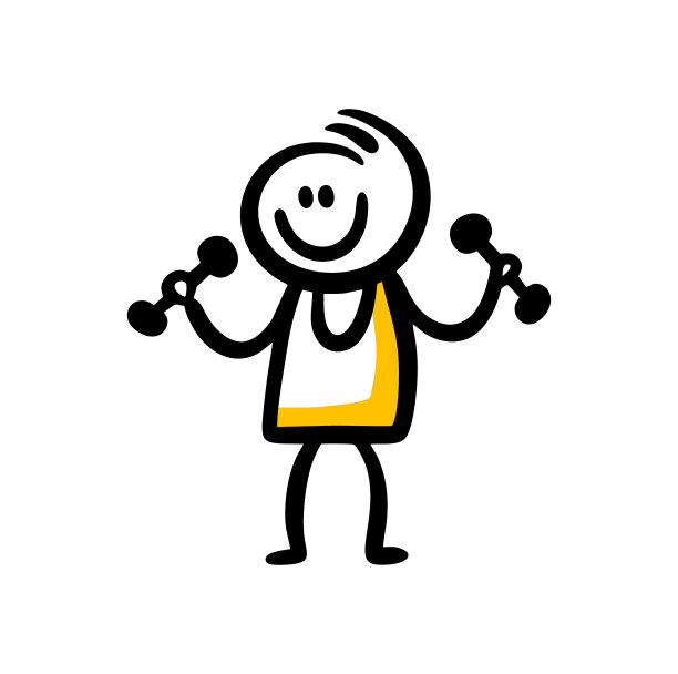 涂鸦人物的运动员与哑铃在他的手中。图片下载