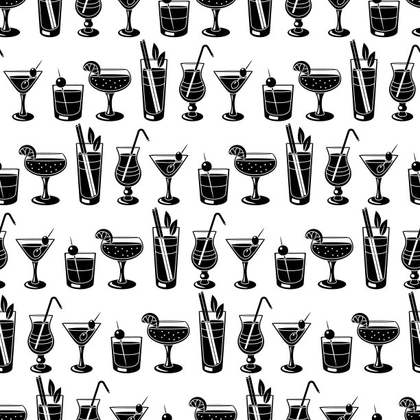 无缝模式的鸡尾酒在玻璃。聚会用的酒精饮料。图片下载