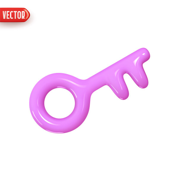 锁上的金属钥匙。逼真的3d设计元素在塑料卡通风格。图标隔离在白色背景上。矢量图图片下载