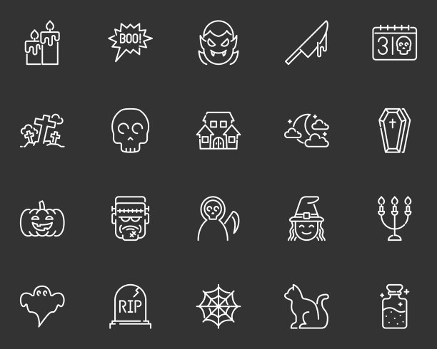 一套万圣节平面图标，恐怖，夜晚，不给糖就捣蛋图片下载