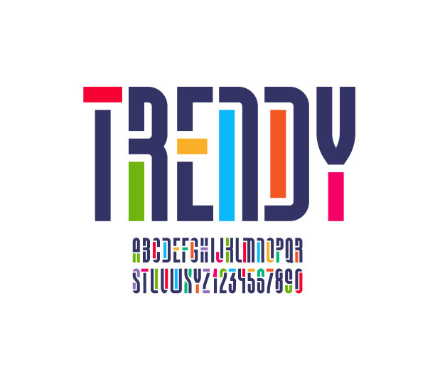 未来的原始字体，科幻显示模板字母，现代多色字母和数字图片下载