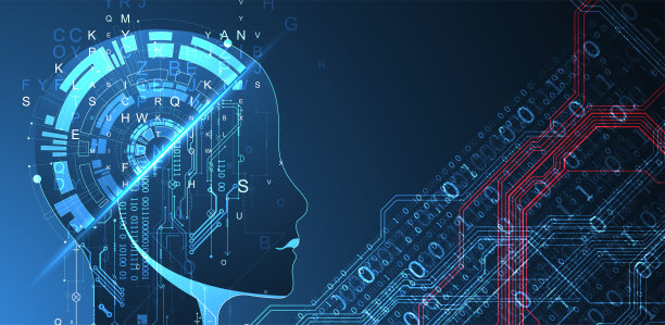 人工智能。有技术背景，有个男人的剪影。大数据的概念。机网络的想法。图片下载