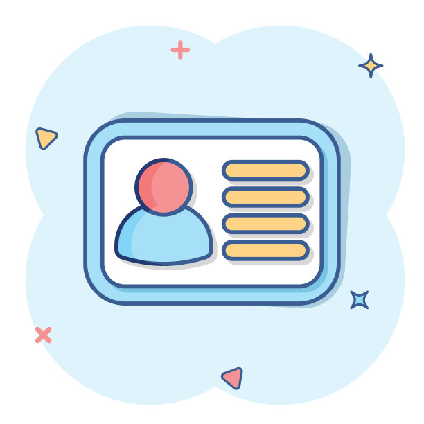 漫画风格的Id卡图标。身份徽章矢量卡通插图象形图。存取持卡人经营理念飞溅效果。图片下载