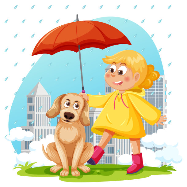 有卡通人物的雨季图片下载