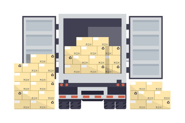 把仓库里的箱子堆到冷藏车上图片下载