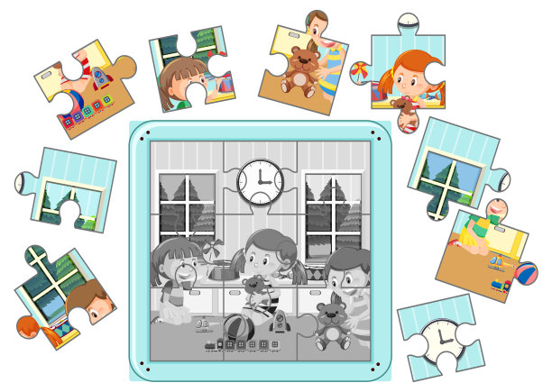 儿童照片拼图游戏模板图片下载