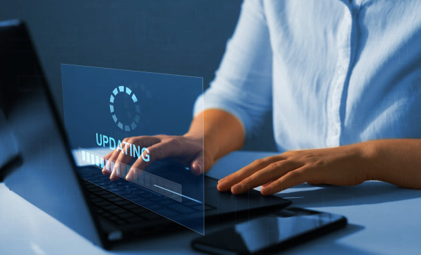 用更新、更好和改进的版本更新操作系统的概念。软件更新。更新虚拟屏幕上的进度条。图片下载