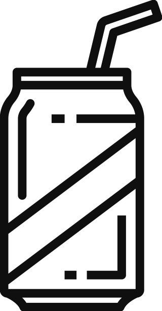 外卖饮料在罐头盖和吸管轮廓图标图片下载