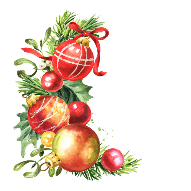 圣诞和快乐新年节日装饰贺卡或传单，明信片，小册子，传单。手绘水彩插图孤立在白色背景图片下载