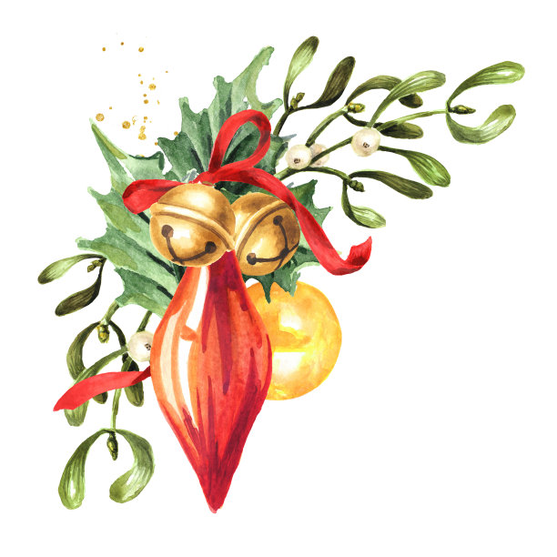 圣诞和快乐新年节日装饰贺卡或传单，明信片，小册子，传单。手绘水彩插图孤立在白色背景图片下载