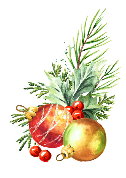圣诞和快乐新年节日装饰贺卡或传单，明信片，小册子，传单。手绘水彩插图孤立在白色背景图片下载