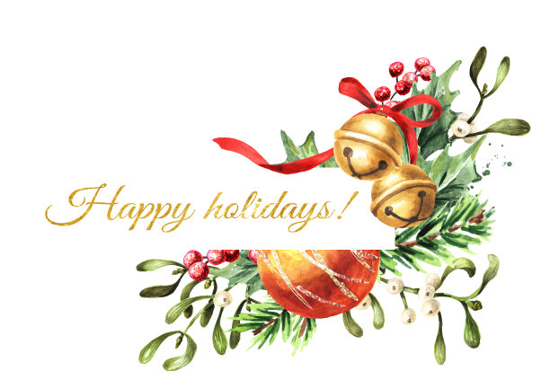 圣诞和快乐新年节日装饰贺卡或传单，明信片，小册子，传单。手绘水彩插图孤立在白色背景图片下载