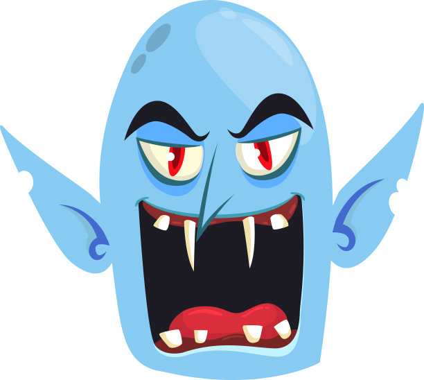 万圣节快乐。数数德古拉的头像。可爱的卡通吸血鬼，张大嘴巴，舌头，獠牙。图片下载