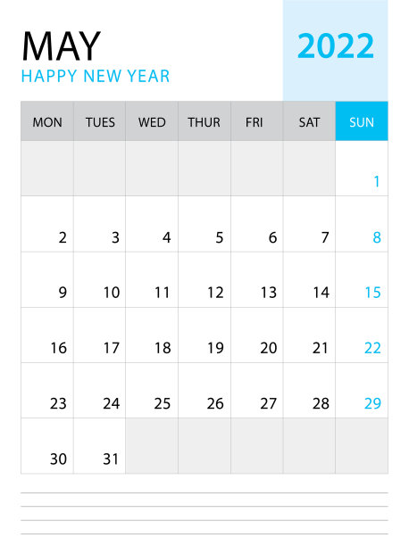 2022年5月-日历2022模板图片下载