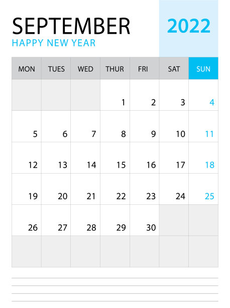 2022年9月-日历2022模板图片下载