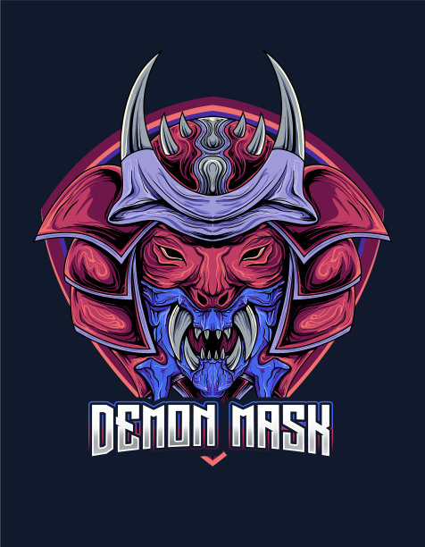 恶魔面具电子竞技游戏吉祥物logo设计图片下载