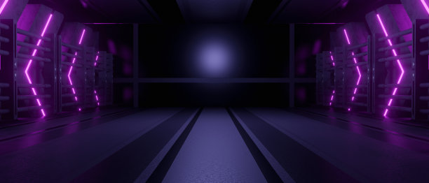 技术摘要未来现实主义科幻黑暗走廊科幻数字紫色8k横幅背景3D渲染图片下载