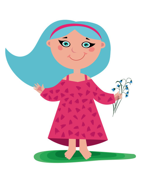 一个蓝头发，手捧一束花的女孩图片下载