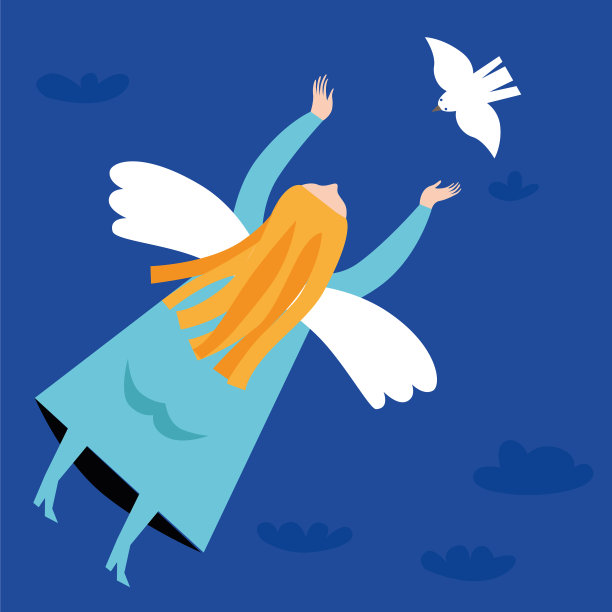 在白鸽背后飞翔的女子图片下载