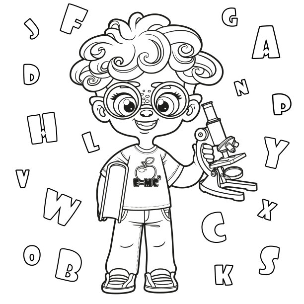 可爱的卡通卷头发男孩拿着教科书和图片下载