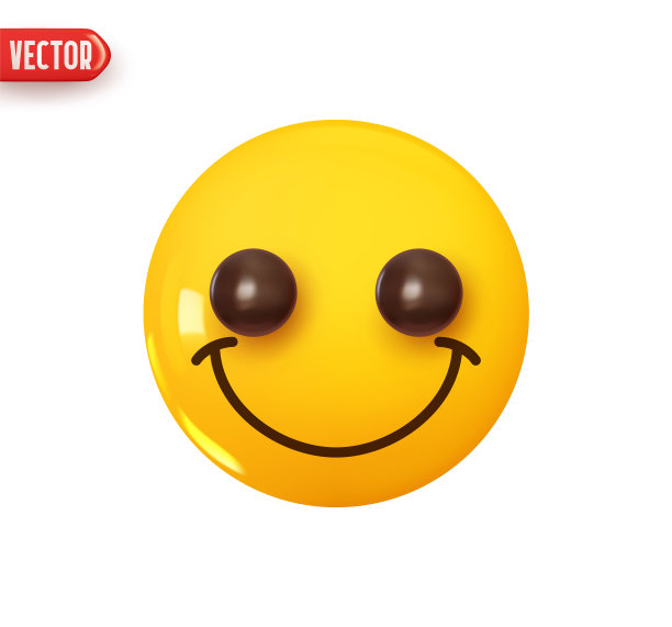表情符号面带喜悦的微笑。表情符号黄色有光泽的颜色。逼真的3d设计在塑料卡通风格。图标隔离在白色背景上。矢量图图片下载