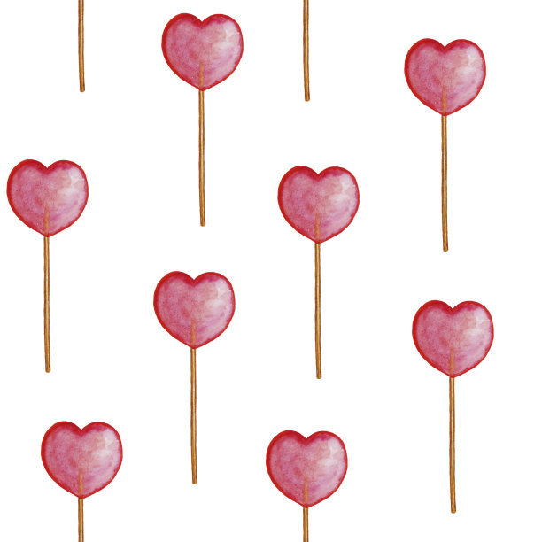 水彩无缝图案与糖果和棒棒糖隔离在白色背景。图片下载