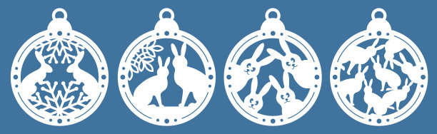 一套激光切割的圣诞球，有兔子和图片下载