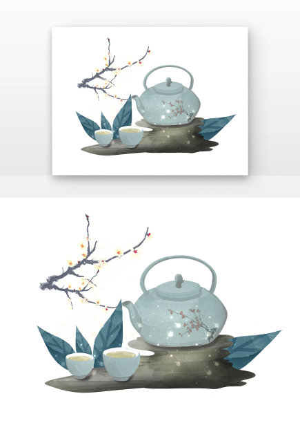 复古茶壶茶杯梅花图片下载