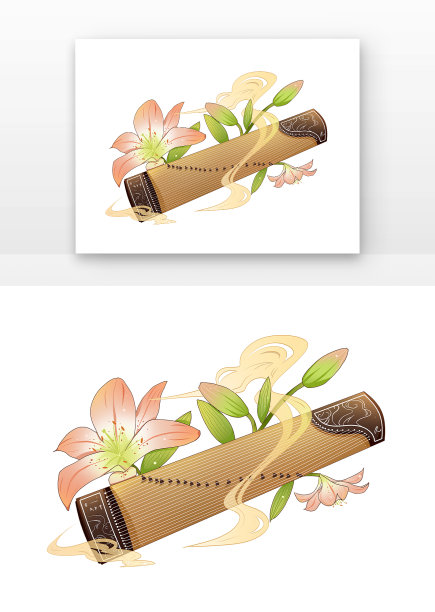 水墨古风花朵古筝图片下载