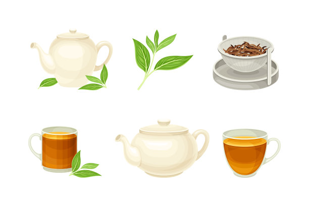 茶杯和茶壶与热芳香饮料图片下载