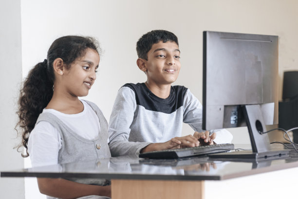 哥哥和妹妹在家里使用电脑图片下载