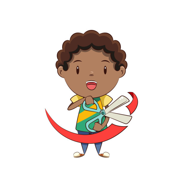 开幕式上，小男孩拿着剪刀剪红丝带图片下载