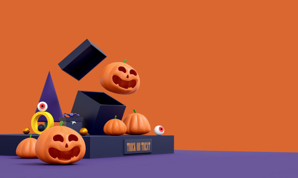 万圣节的背景。舞台上五彩缤纷的讲台，红色和紫色的讲台。展示产品的舞台。舞台上的基座现代3d工作室图片下载