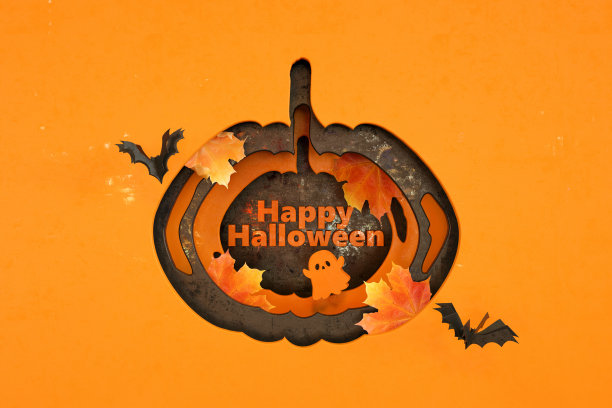 万圣节的3D分层效果南瓜图片下载