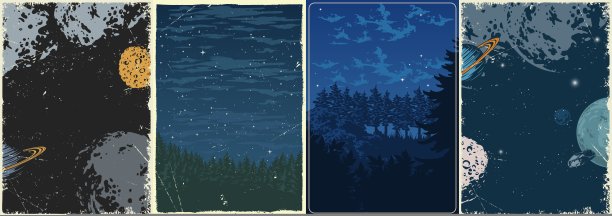 太空风景设置彩色传单图片下载