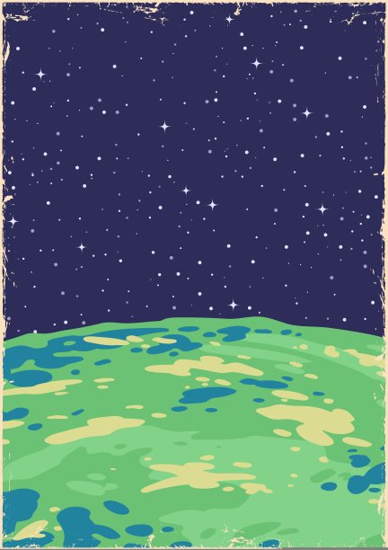 太空星球彩色飞行器复古图片下载