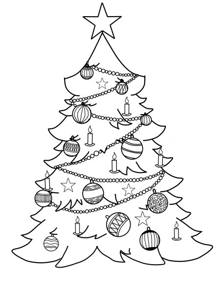 矢量图片装饰圣诞树，圣诞玩具，儿童涂色书，没有背景图片下载