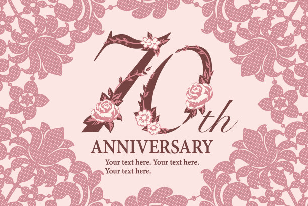 70周年纪念模板与优雅的鞋带。Flolal字体。矢量插图。图片下载