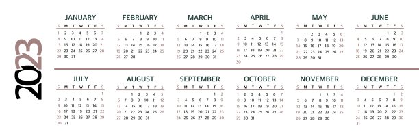 日历2023规划模板，周日开始一周。白色背景上的矢量插图图片下载