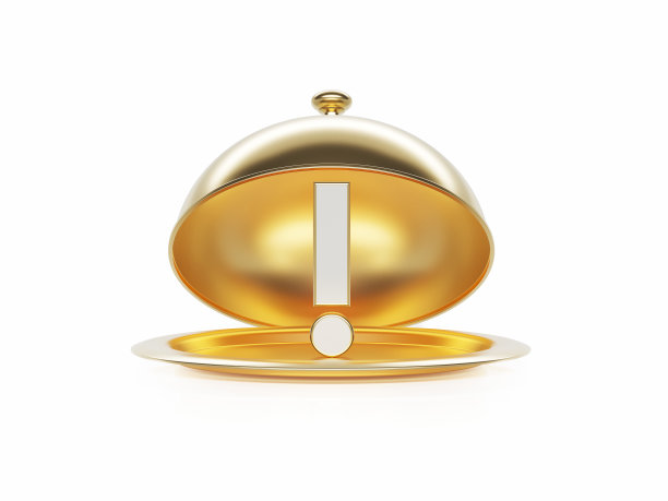 感叹号坐在白色背景的金盘里面图片下载