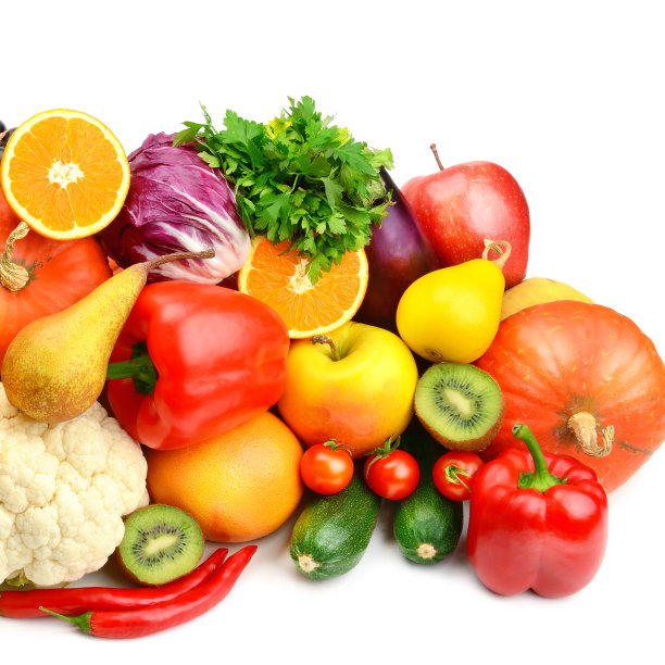 蔬菜和水果孤立在白色背景。图片下载