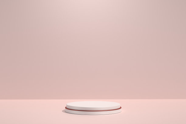 3 d演示。模型讲台，几何抽象组成的产品或广告的粉红色背景。三维渲染图片下载