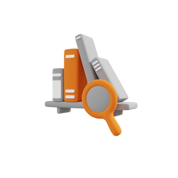 放大镜找书、图书馆、图书检索、在线查询、查找图书、教育学习类3D渲染图标。图片下载