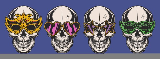 设置派对骷髅头五彩缤纷的元素图片下载