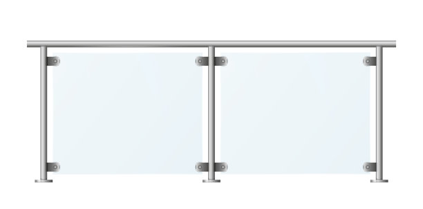 玻璃栅栏部分与金属管扶手和透明有机玻璃的房屋楼梯图片下载