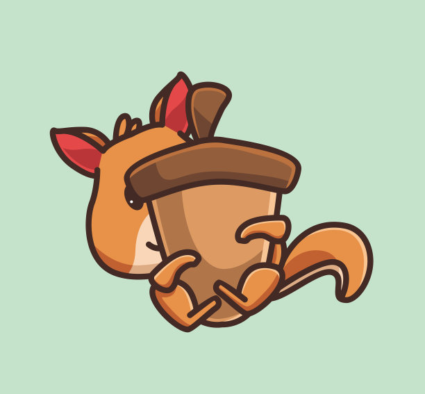 可爱的松鼠躲在巨大的坚果动物卡通图片下载