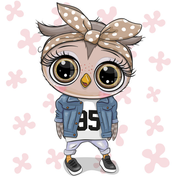 猫头鹰穿着牛仔裤，背景是花朵图片下载